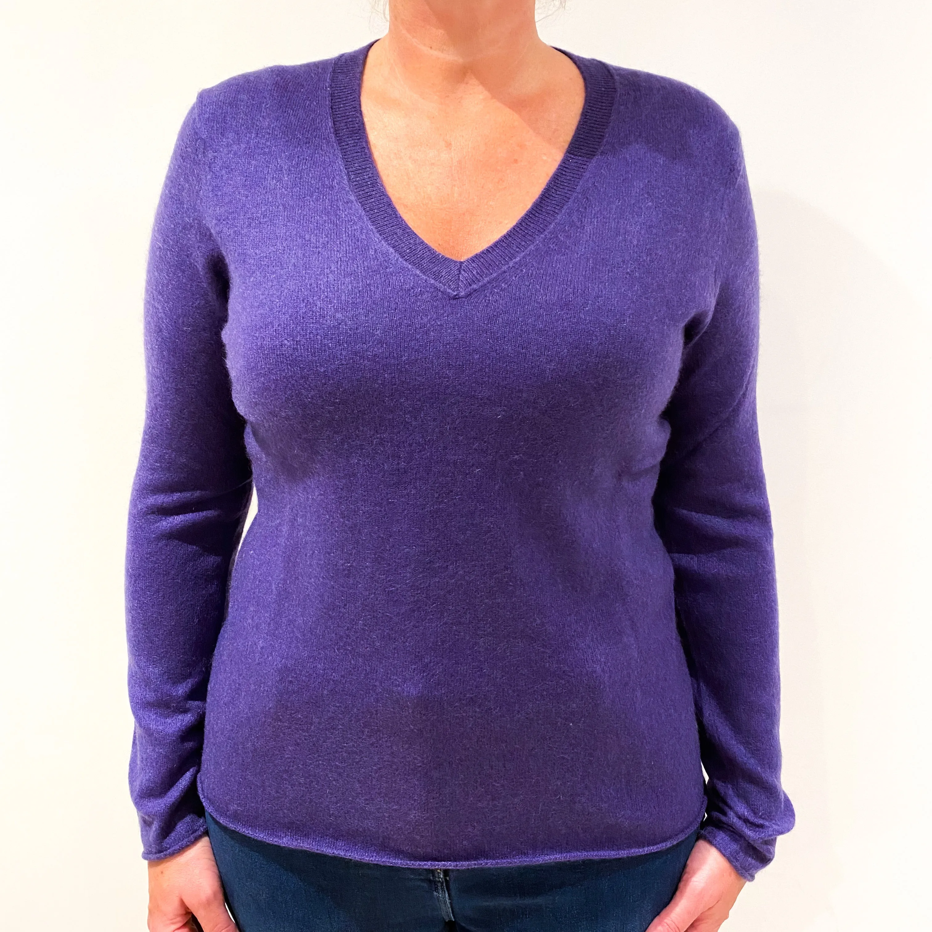 Blueberry Purple Cashmere V-Neck Jumper Large