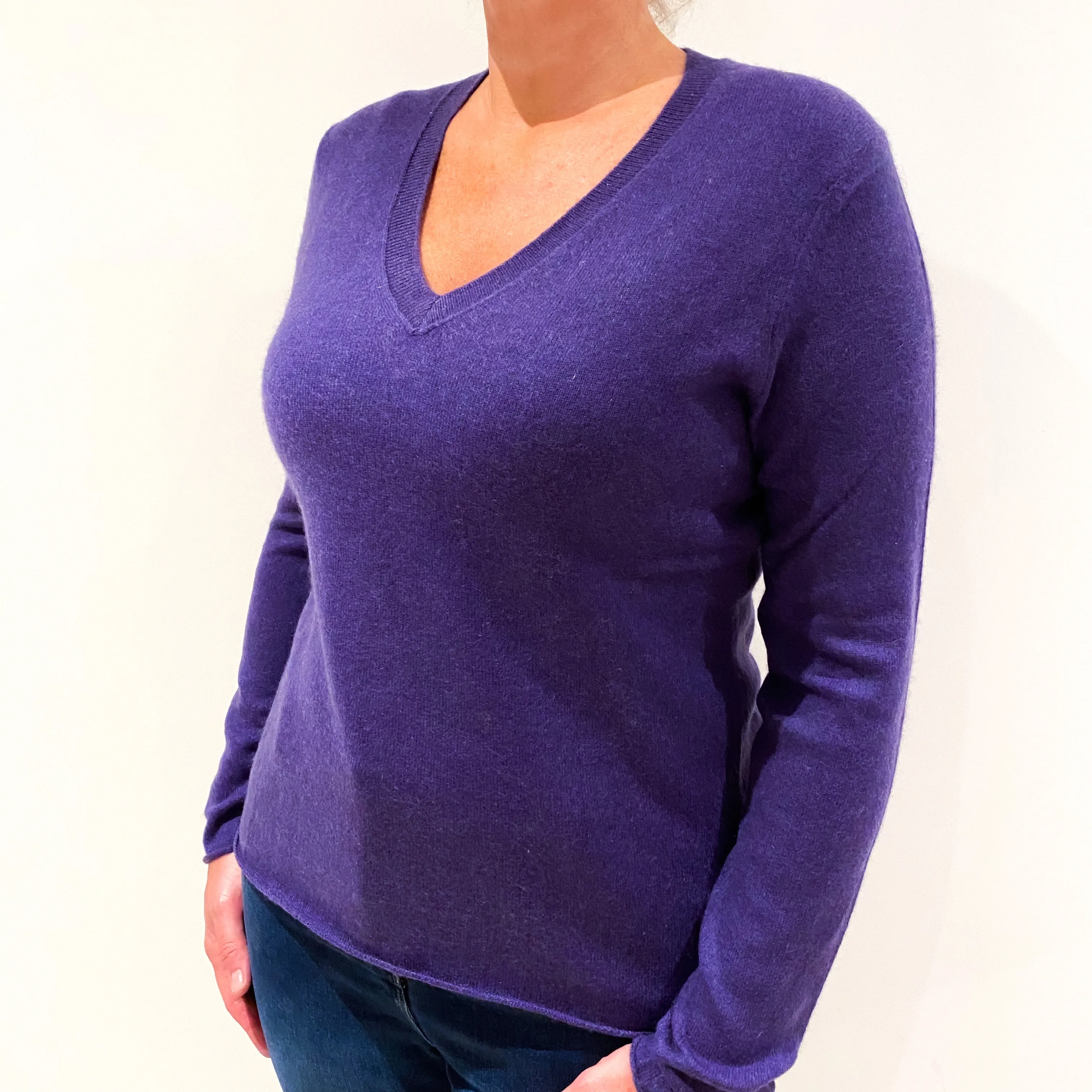 Blueberry Purple Cashmere V-Neck Jumper Large