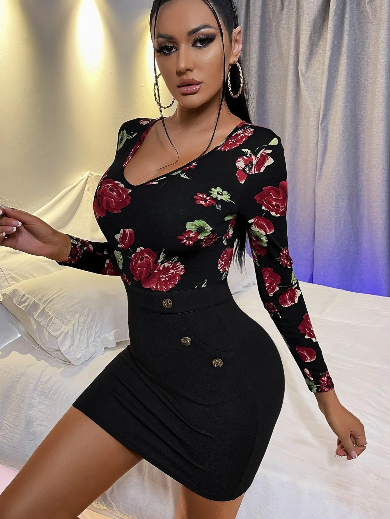 Bodycon Dresses for Women Floral Patterns Pencil Short Dresses