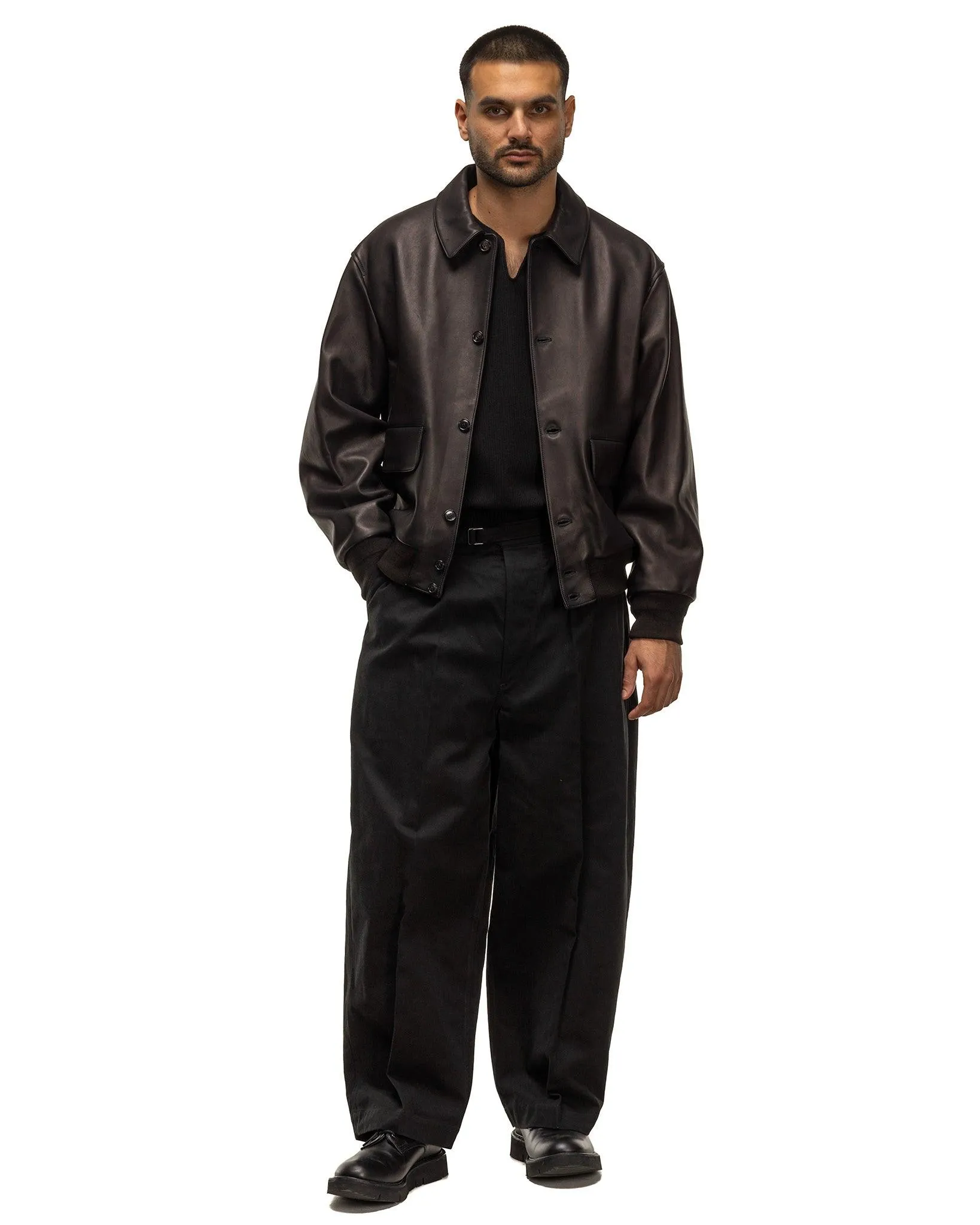 Brushed Twill Belted Trousers Black
