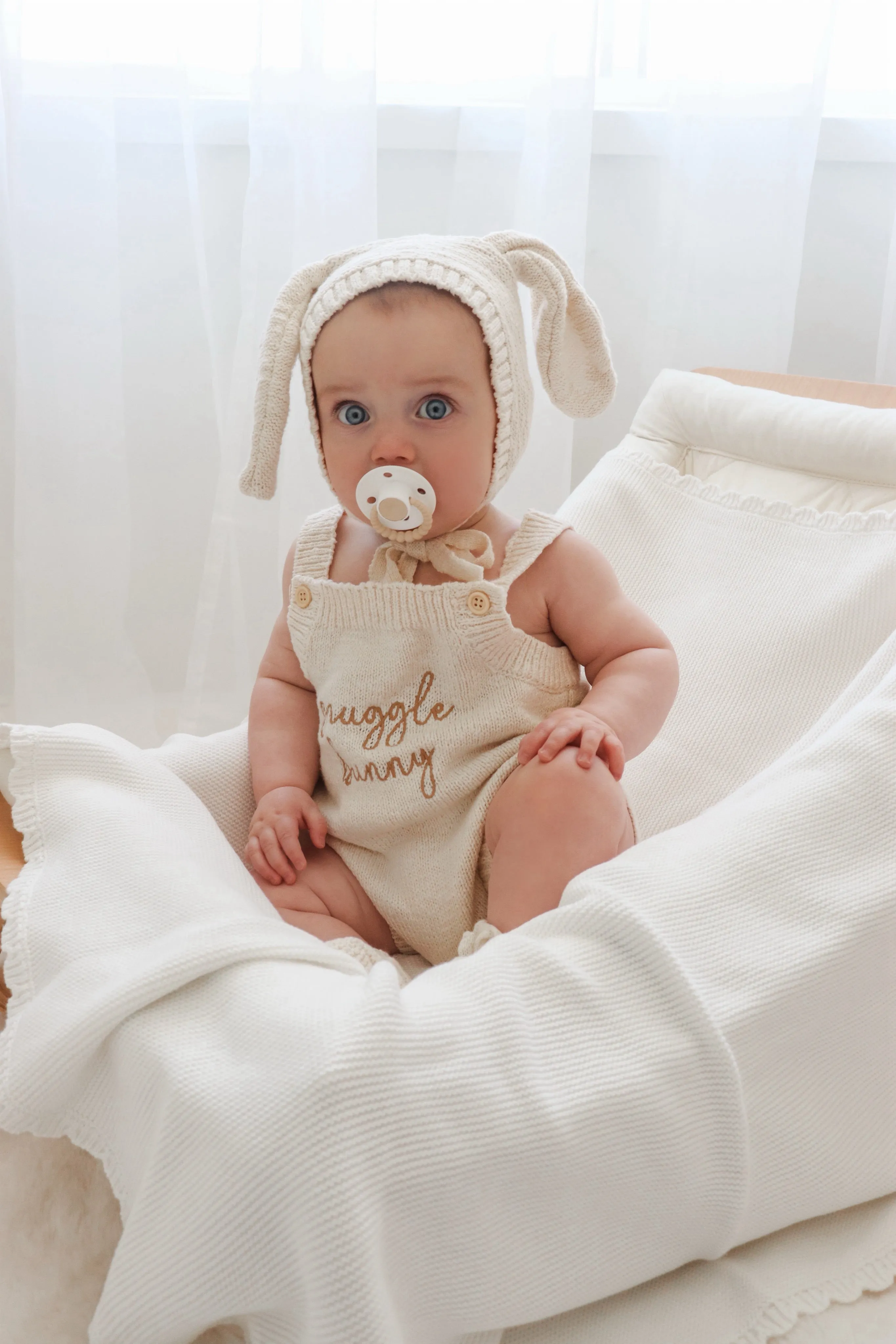 Bunny Ear Knit Bonnet - Honey