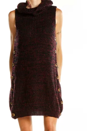 Burgundy Chunky Knit Sleeveless Turtleneck Dress
