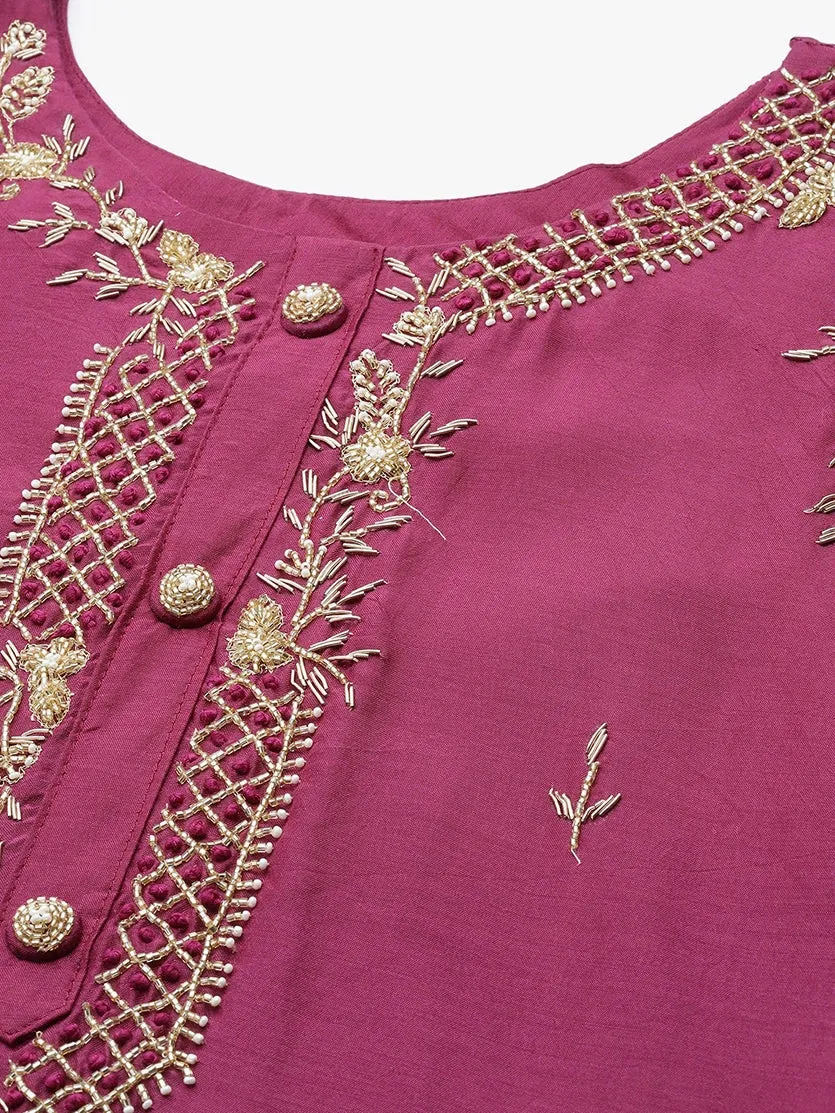 Burgundy Ethnic Motifs Yoke Design Dupatta Set
