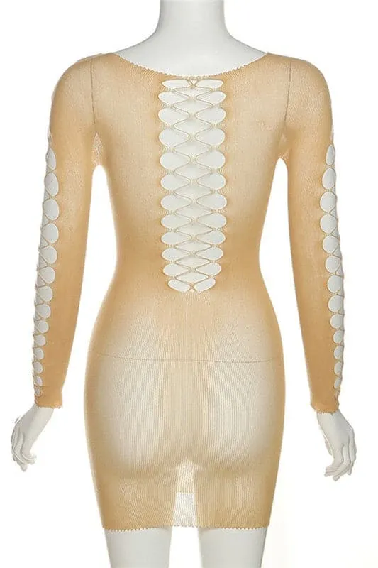 BZ369 Crochet Mesh Mini Dress