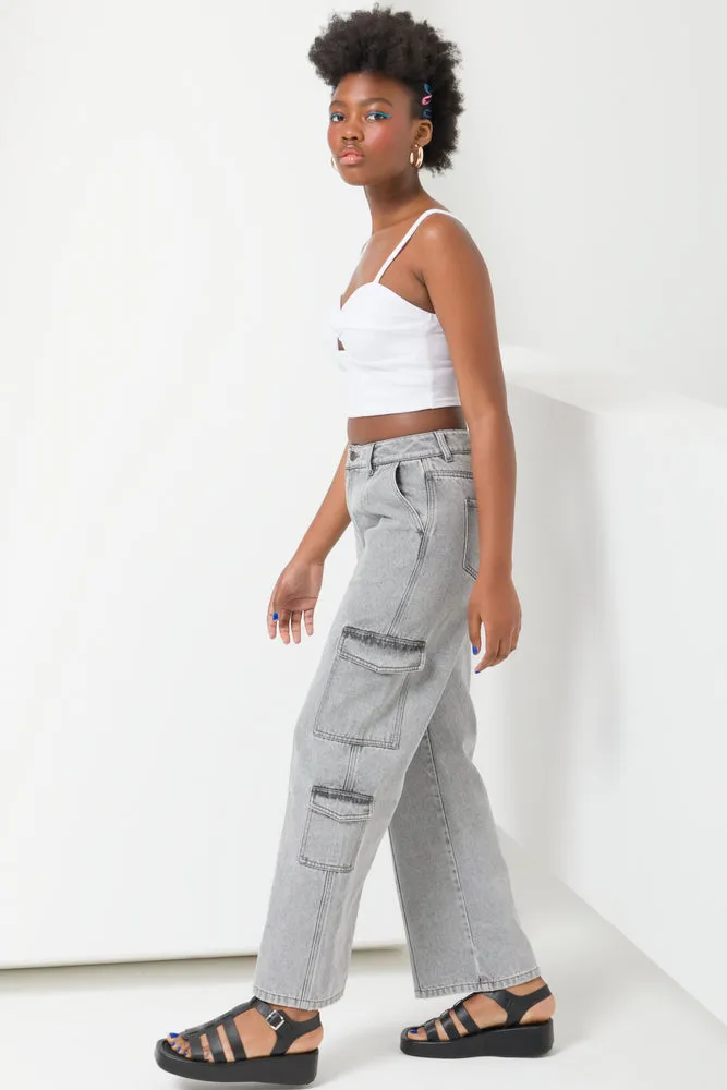 Cargo Denim Jeans Dark Grey
