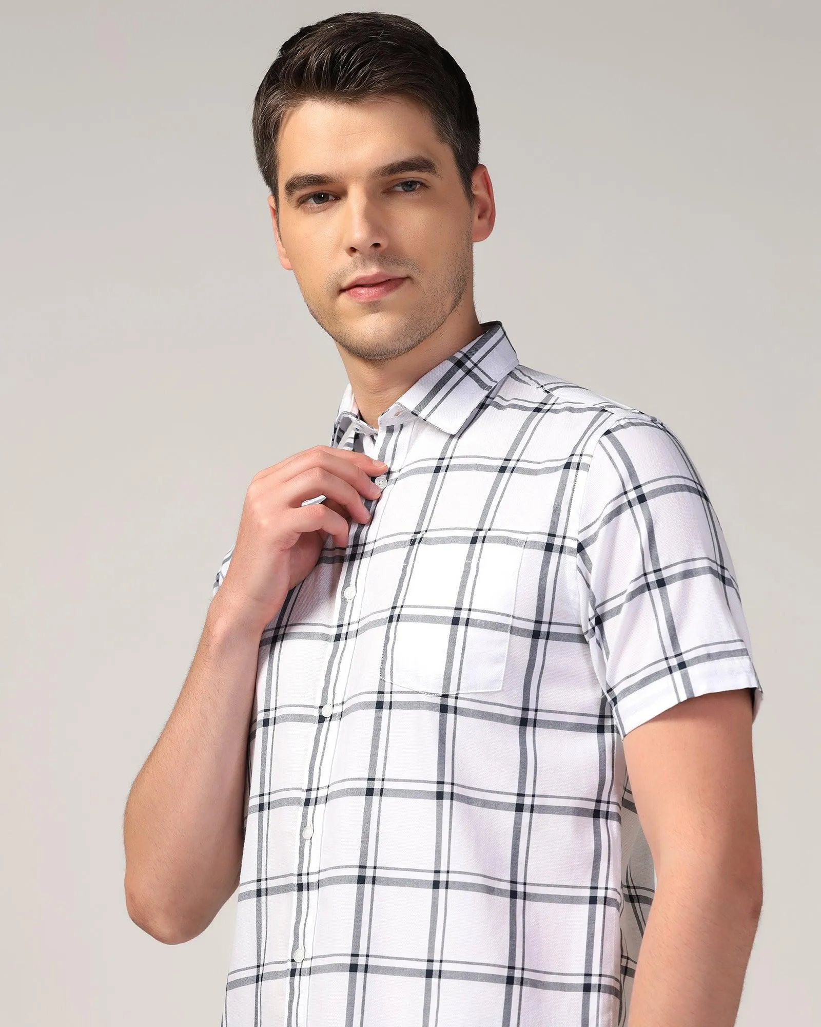 Casual Half Sleeve White Check Shirt - Kevin