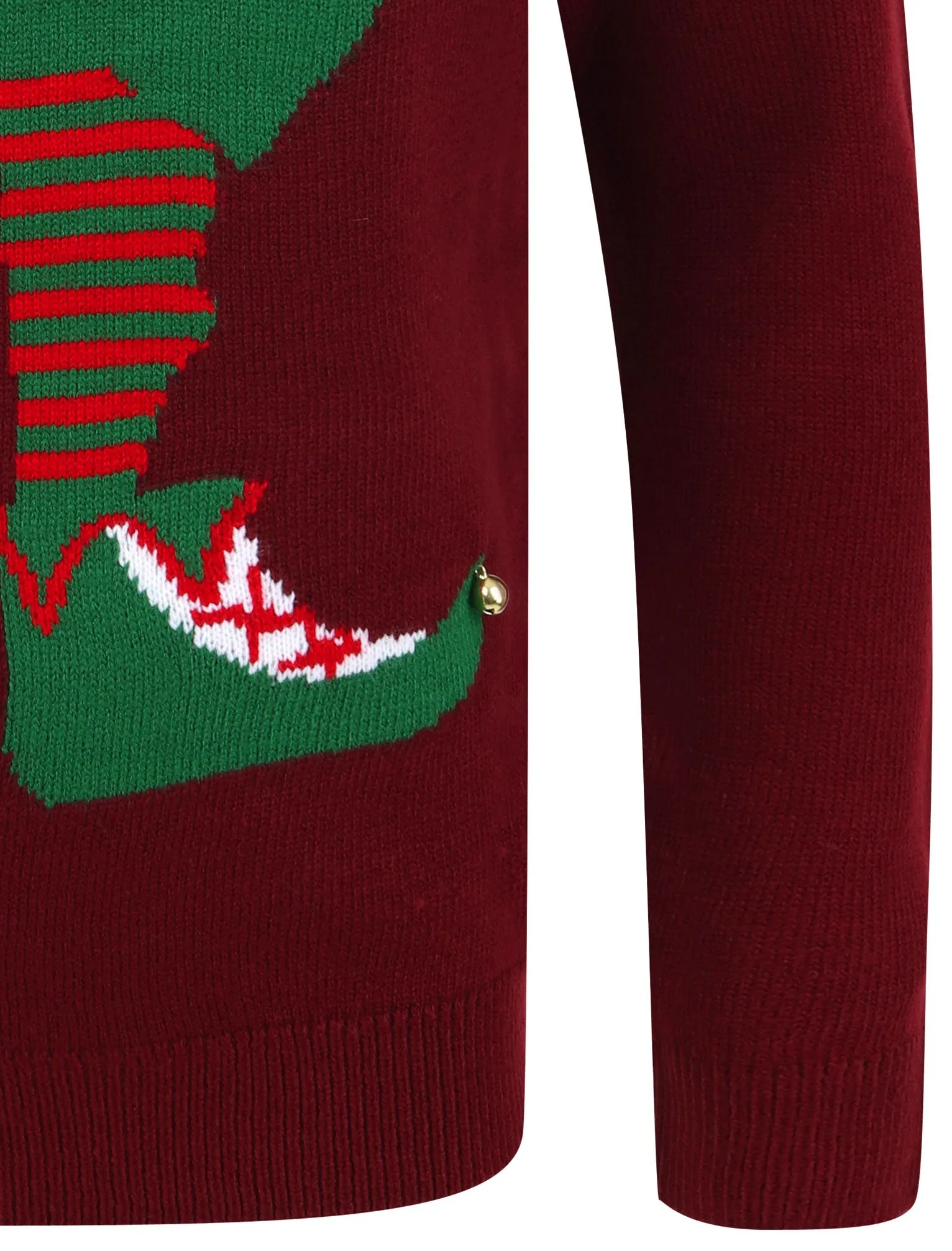 Chill Out Elf Motif Novelty Christmas Jumper in Oxblood - Season’s Greetings