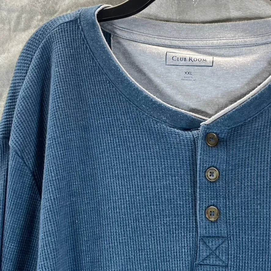 CLUB ROOM Men's Blue Wing Thermal Henley Pullover Long-Sleeve Shirt SZ 2XL
