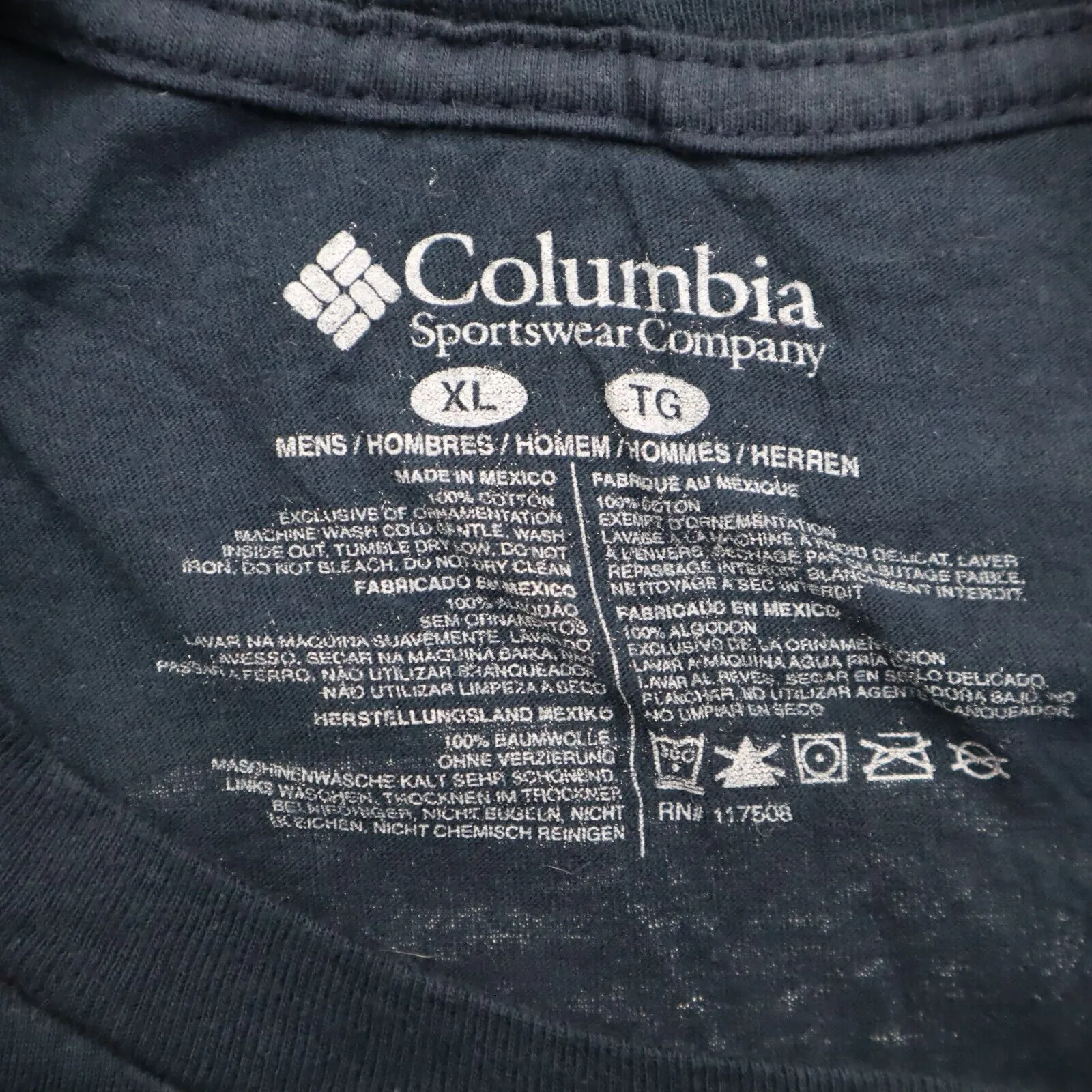 Colombia Sportswear Mens T-Shirt Crew Neck Short Sleeve 100% Cotton Blue Size XL