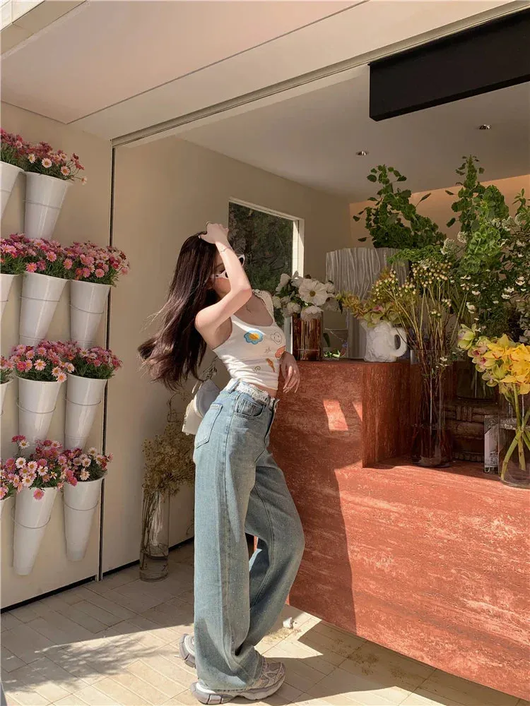 Contrast Lace Vintage Wide Leg Streetwear Jeans