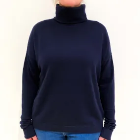 Cos Navy Blue Slouchy Cashmere Polo Neck Jumper Large
