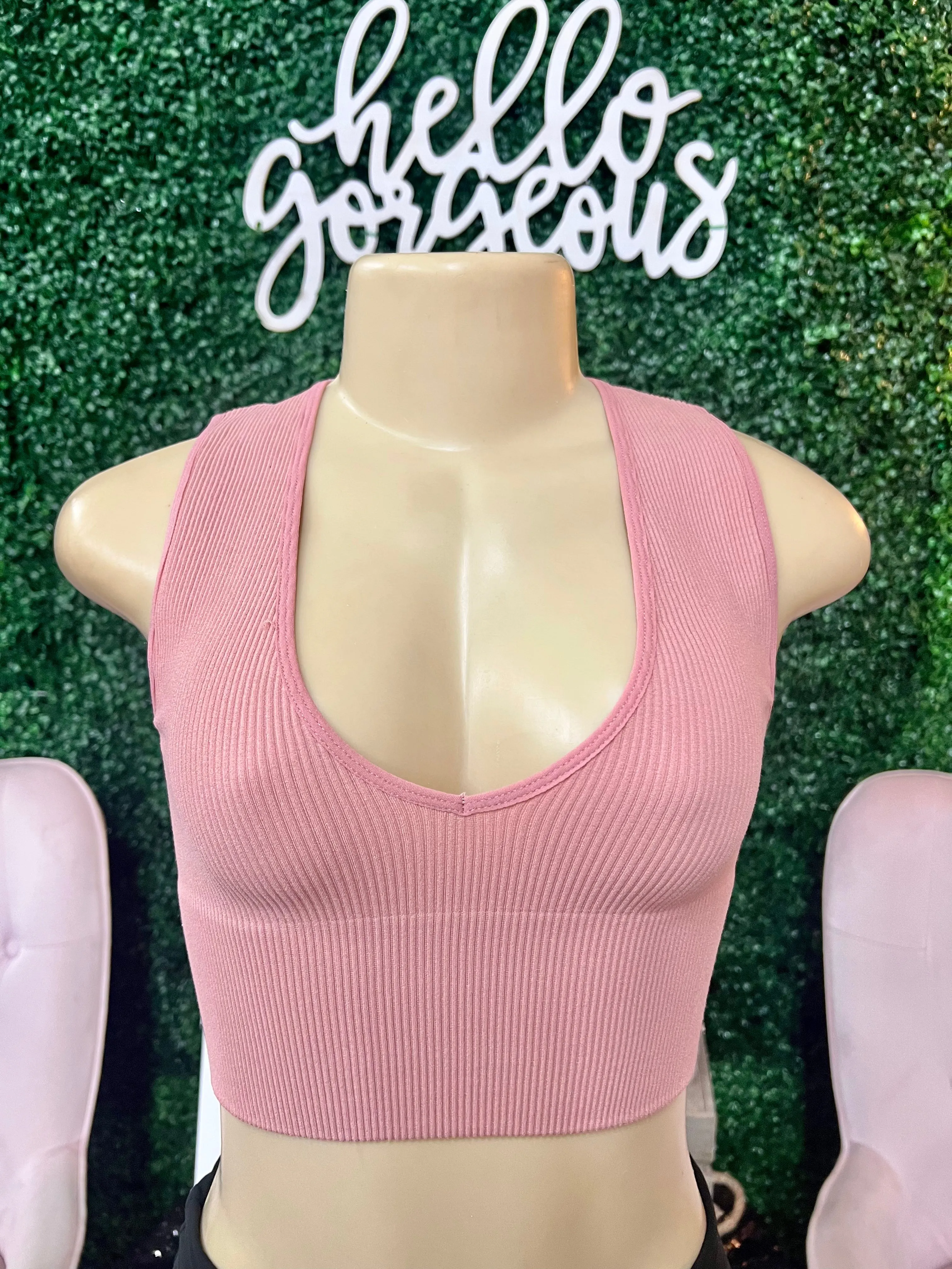 Couldn’t Care Ribbed Deep V-Neck Crop Top