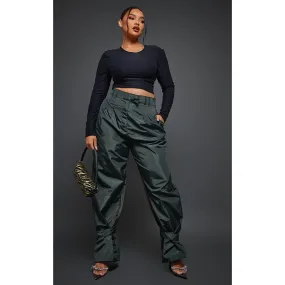 Dark Green Tie Cuff Nylon Trousers