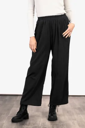 Della Wide Leg Cropped Trousers - Black, Babycord