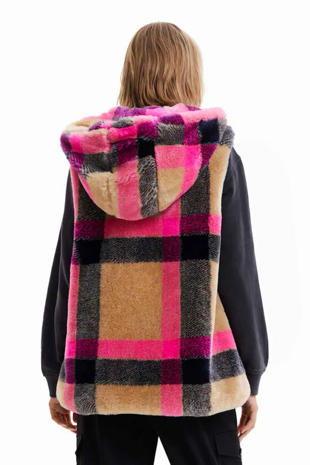 DESIGUAL PLAID FUR EFFECT GILET