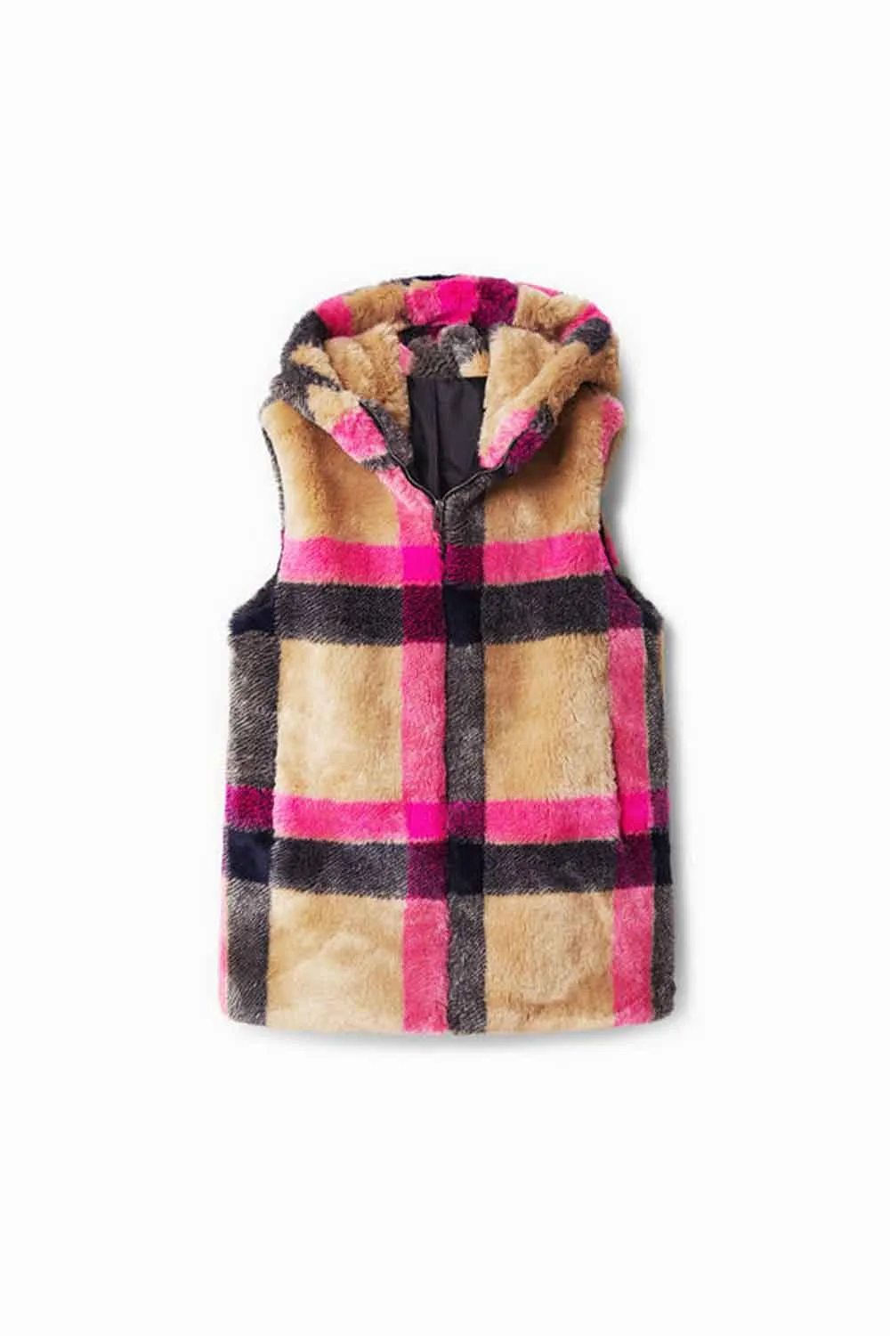 DESIGUAL PLAID FUR EFFECT GILET