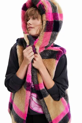 DESIGUAL PLAID FUR EFFECT GILET
