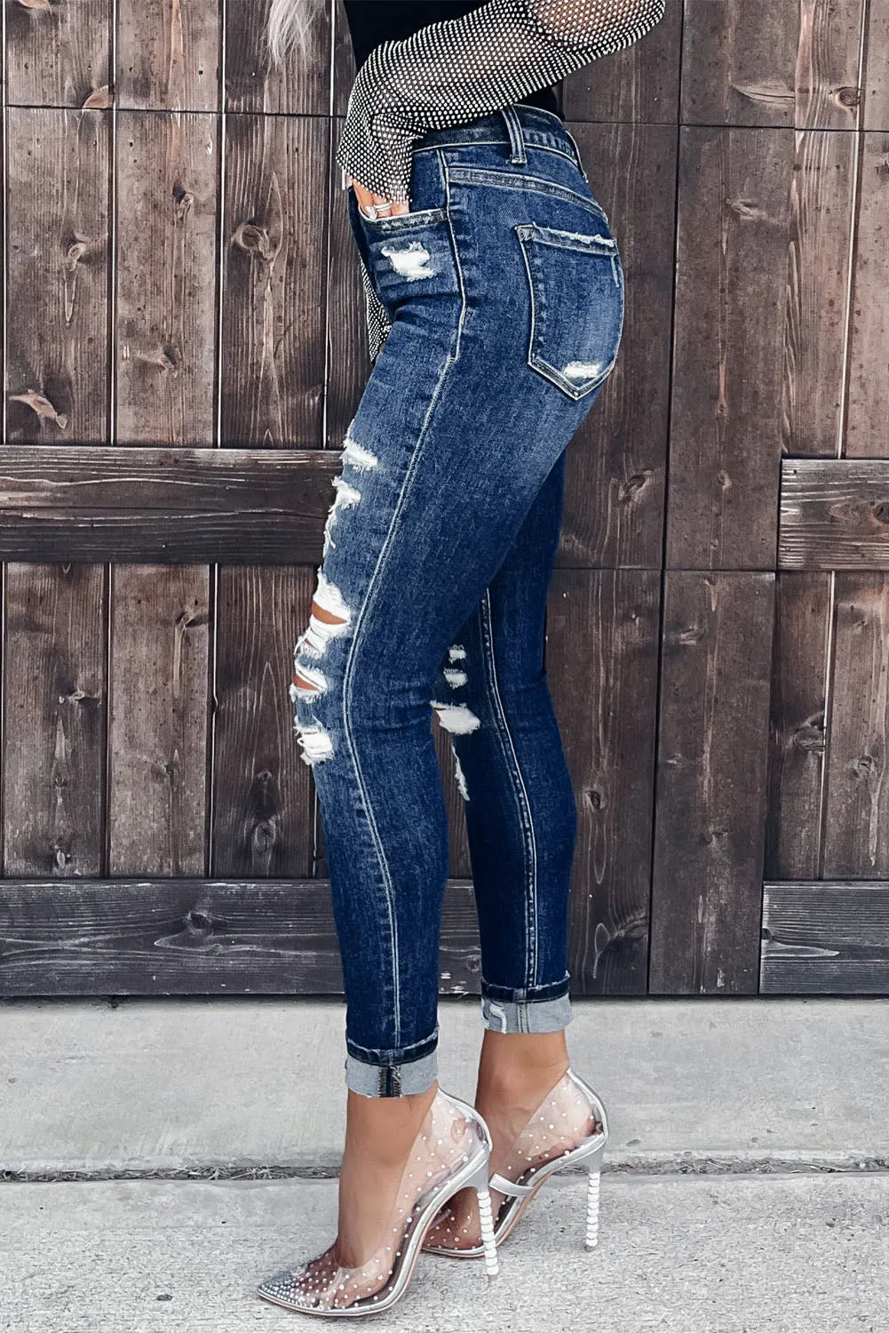 Distressed Skinny Jeans with Slits