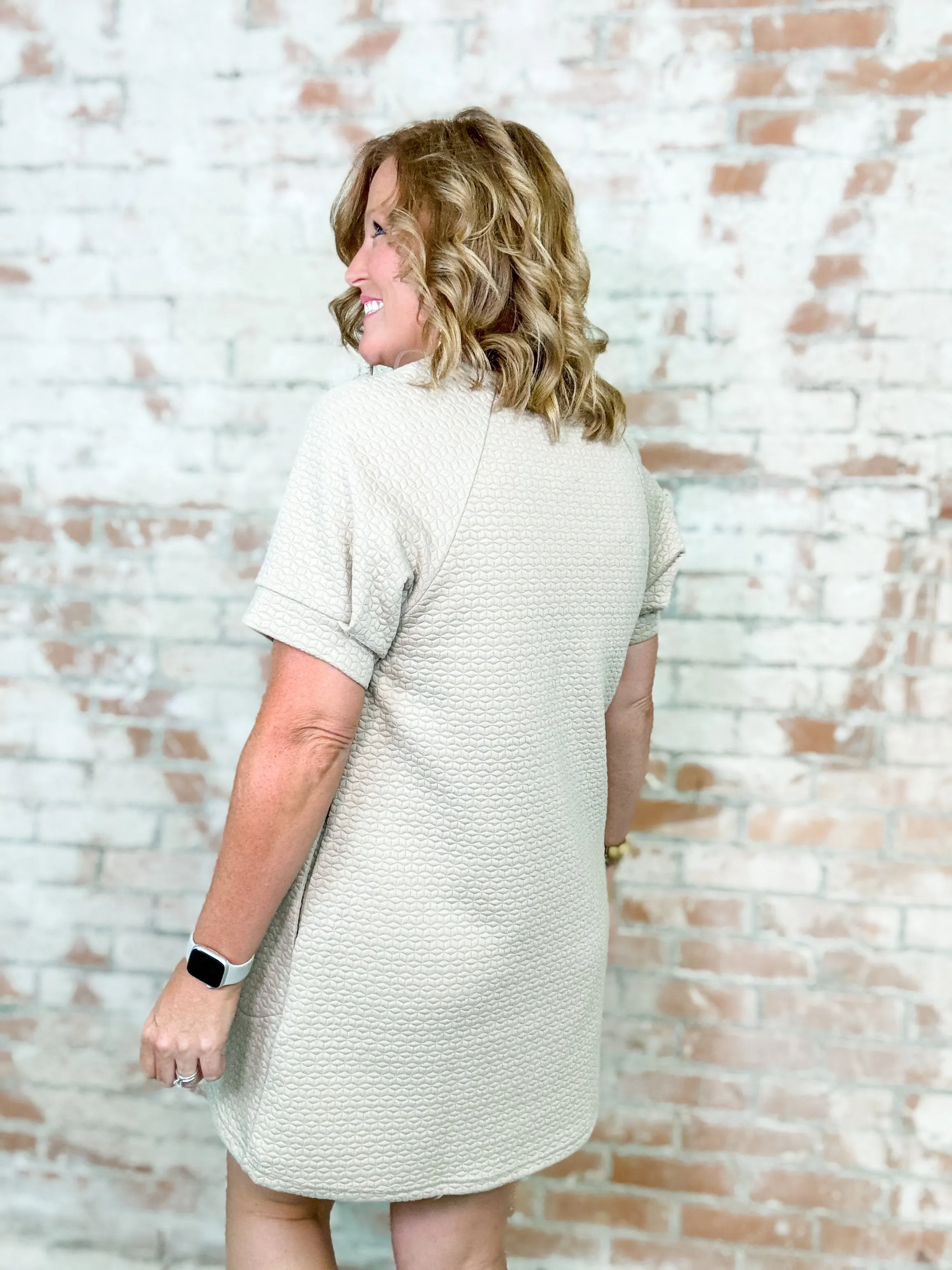 Dyanne Textured Lace Up Detail Dress