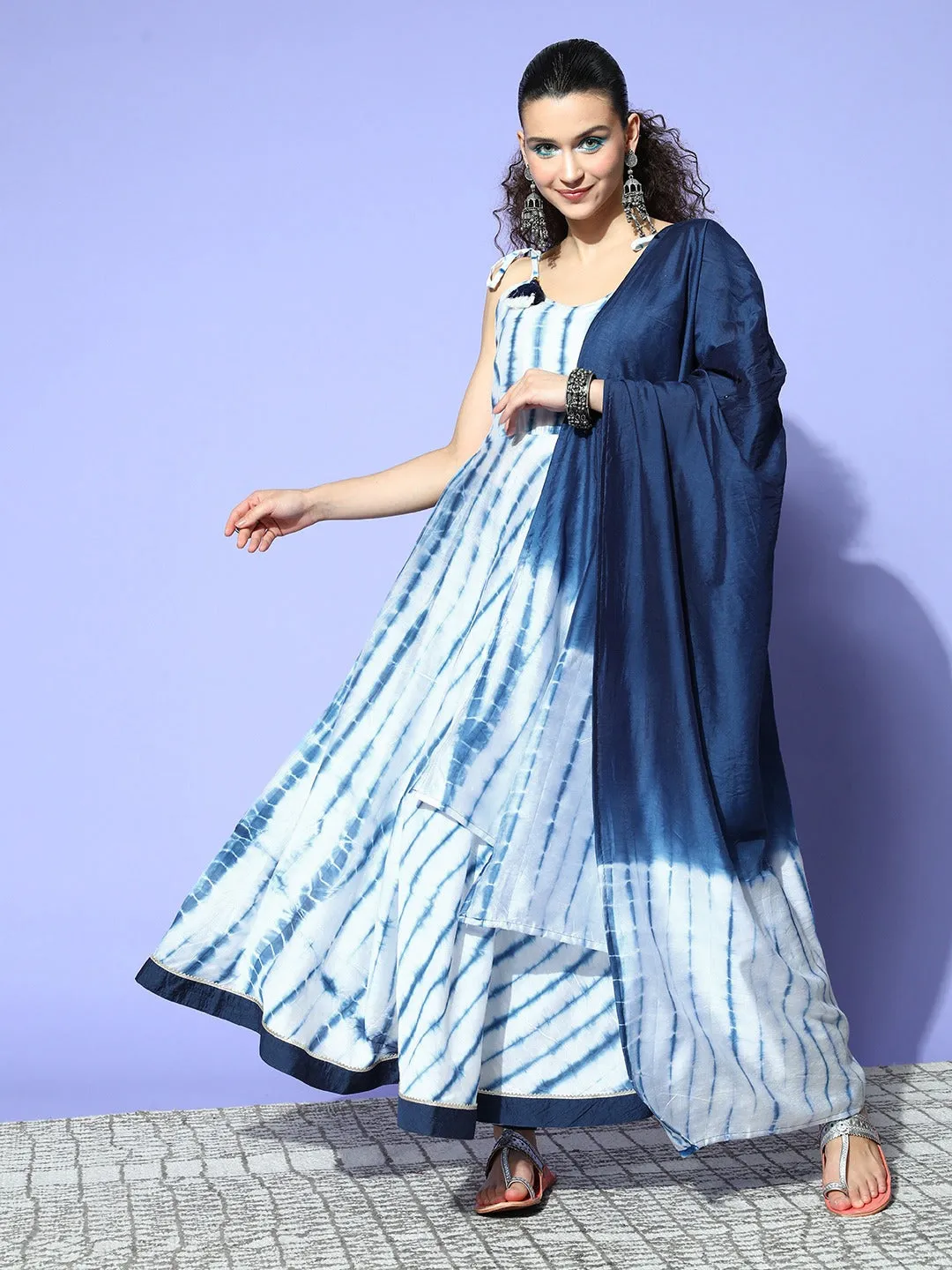 Dyed Beads & Stones Silk Dupatta Set