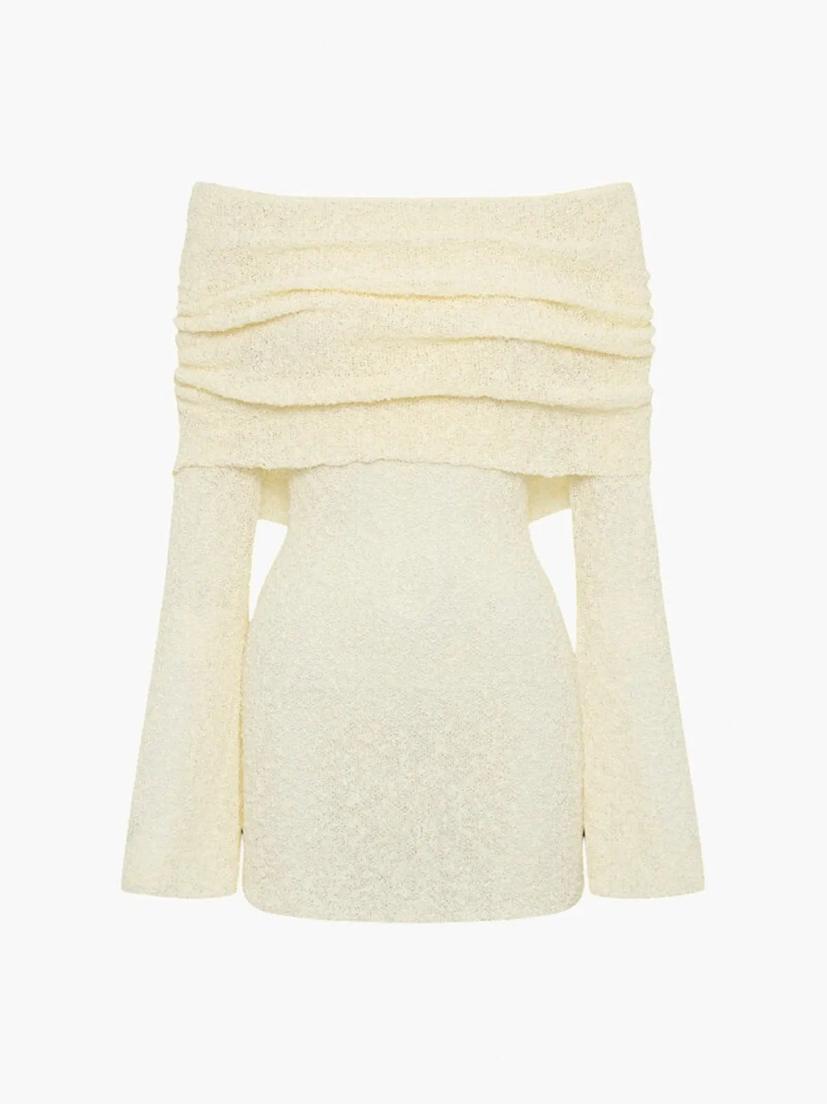 Elegant Strapless Mini Dress - Marissa Chic Boucle Knit with Long Sleeves