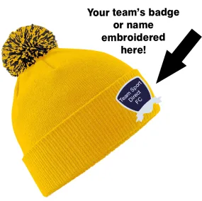 EMBROIDERED ADULT SNOWSTAR BOBBLE HAT GOLD BLACK