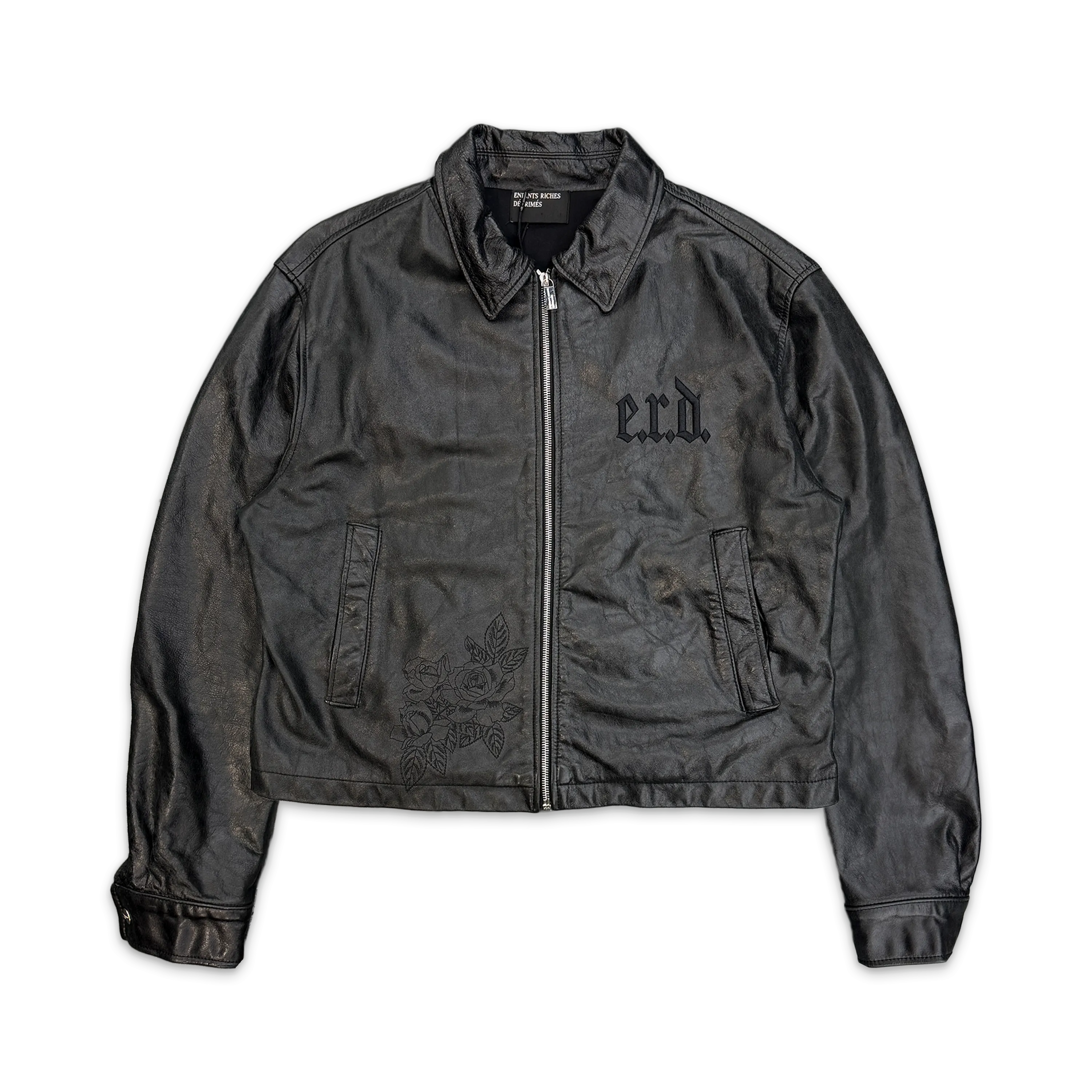 Enfants Riches Déprimes Roses Cropped Leather Jacket "Black"