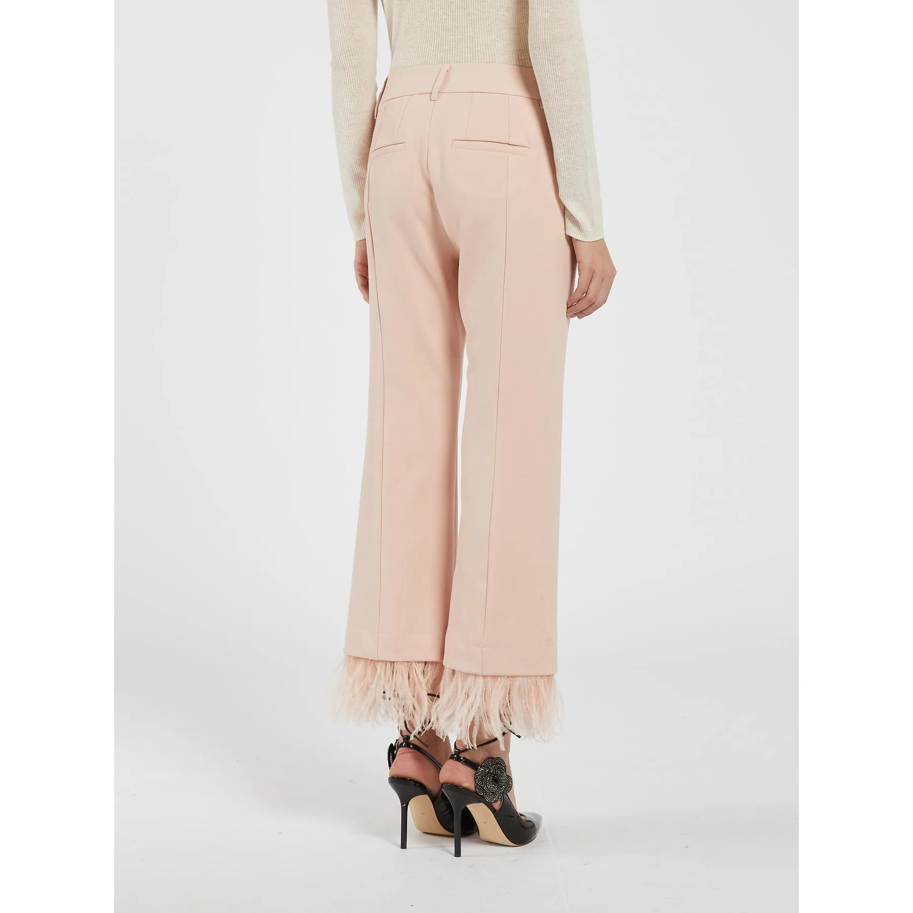 FAGUS Ostrich Feather Trim Trousers Powder Pink