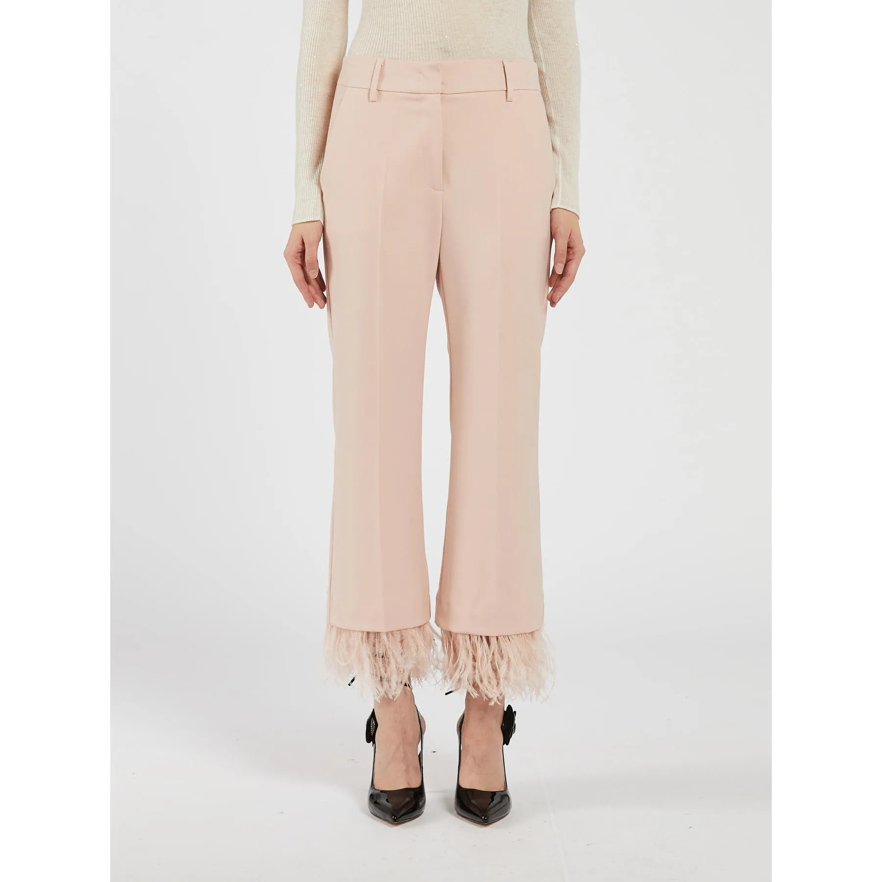 FAGUS Ostrich Feather Trim Trousers Powder Pink