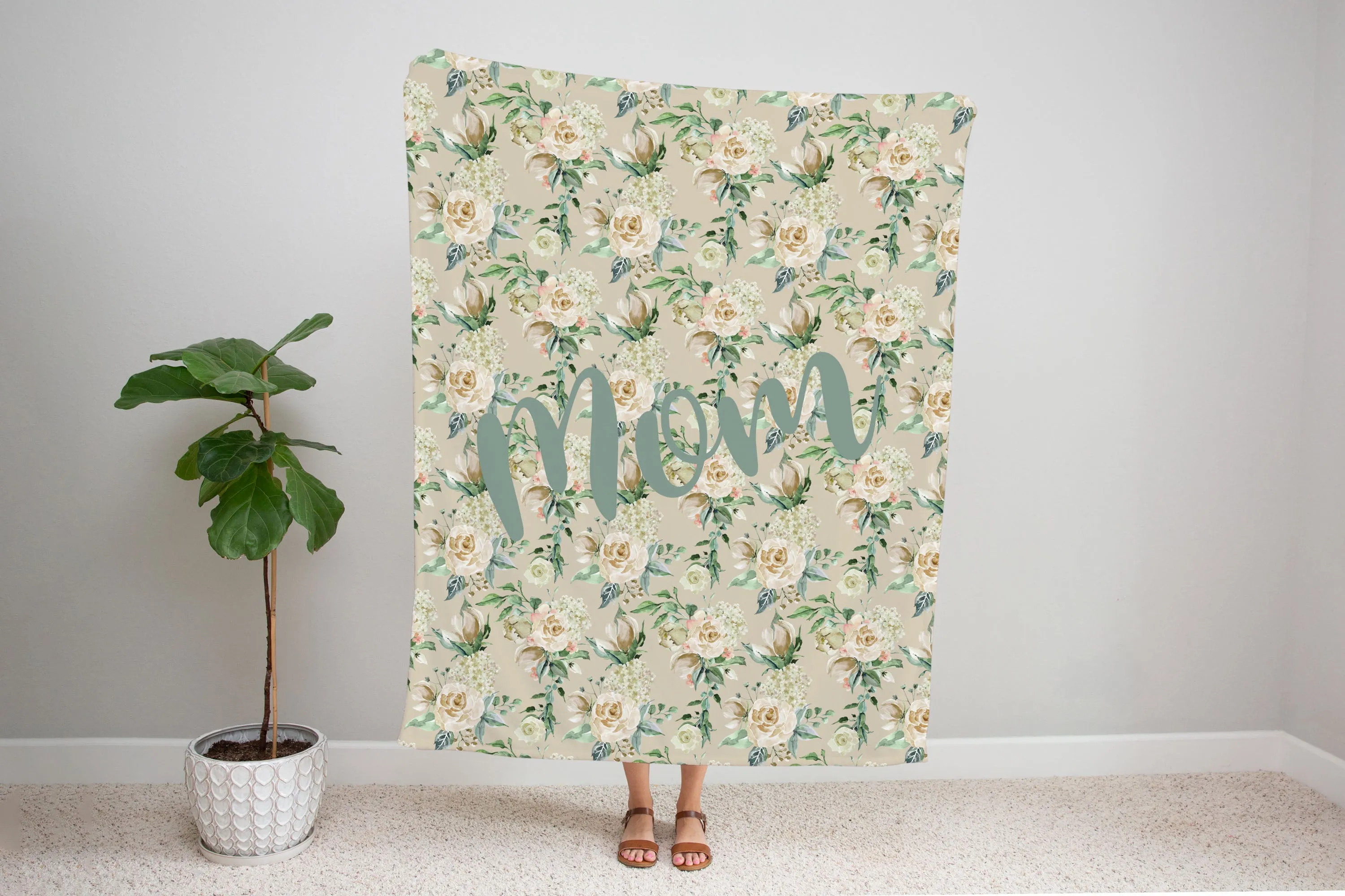 Family Name Minky Blanket - Cream Floral *Single Layer