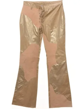 Flared Leg Faux Leather Abstract Trousers - W27 L31