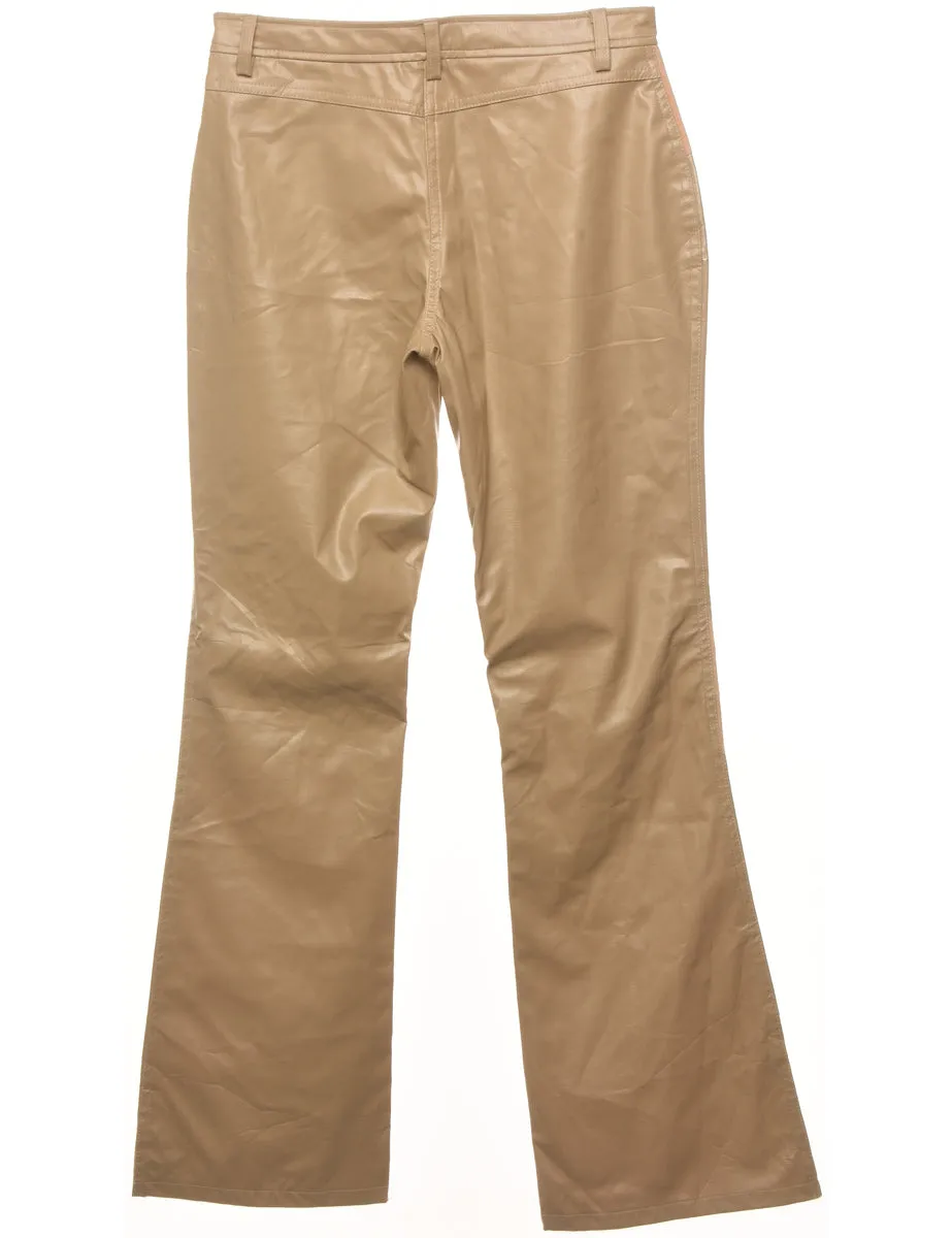 Flared Leg Faux Leather Abstract Trousers - W27 L31