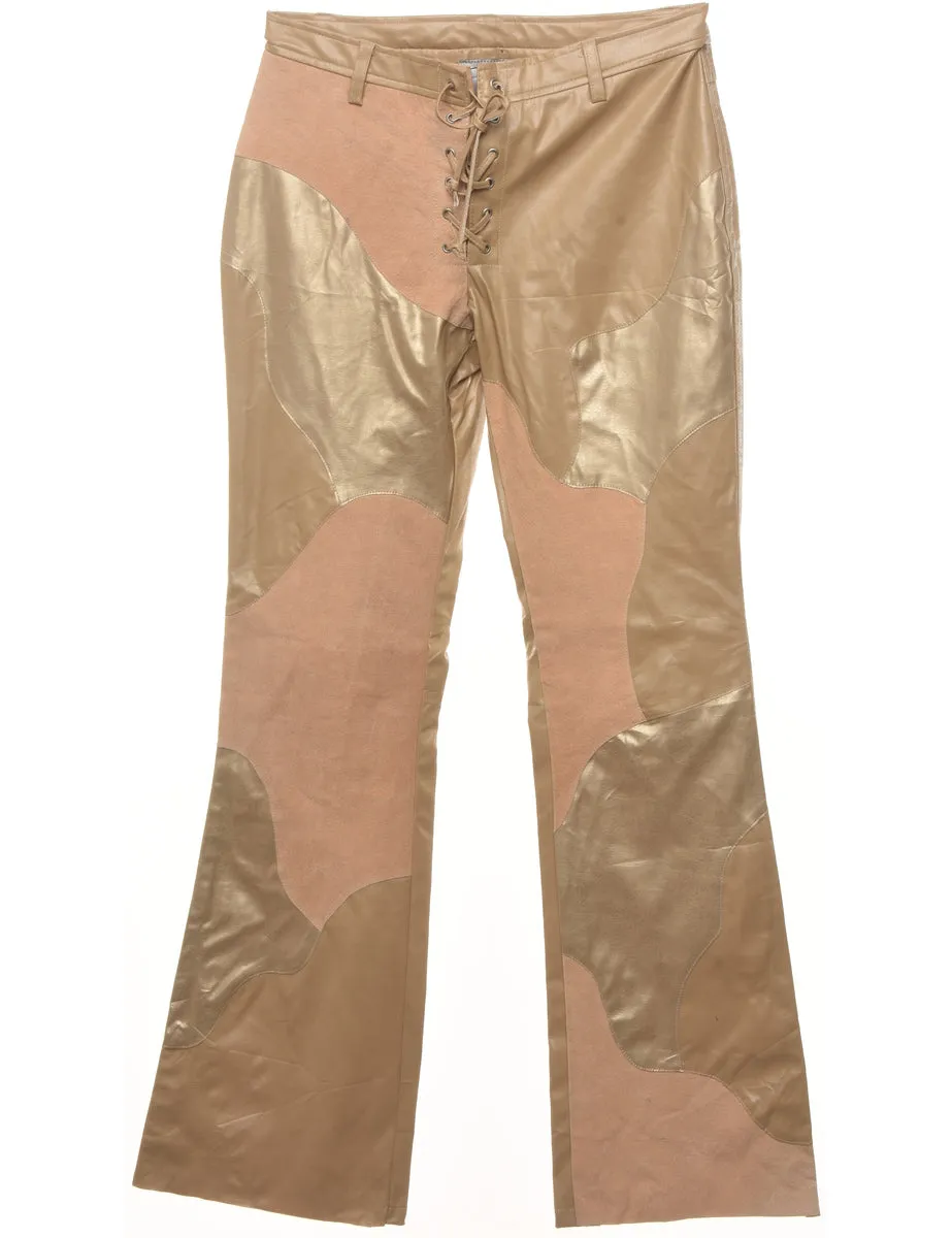Flared Leg Faux Leather Abstract Trousers - W27 L31