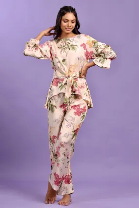 Floral Bouquet Cream coloured Silk Co-ord Set
