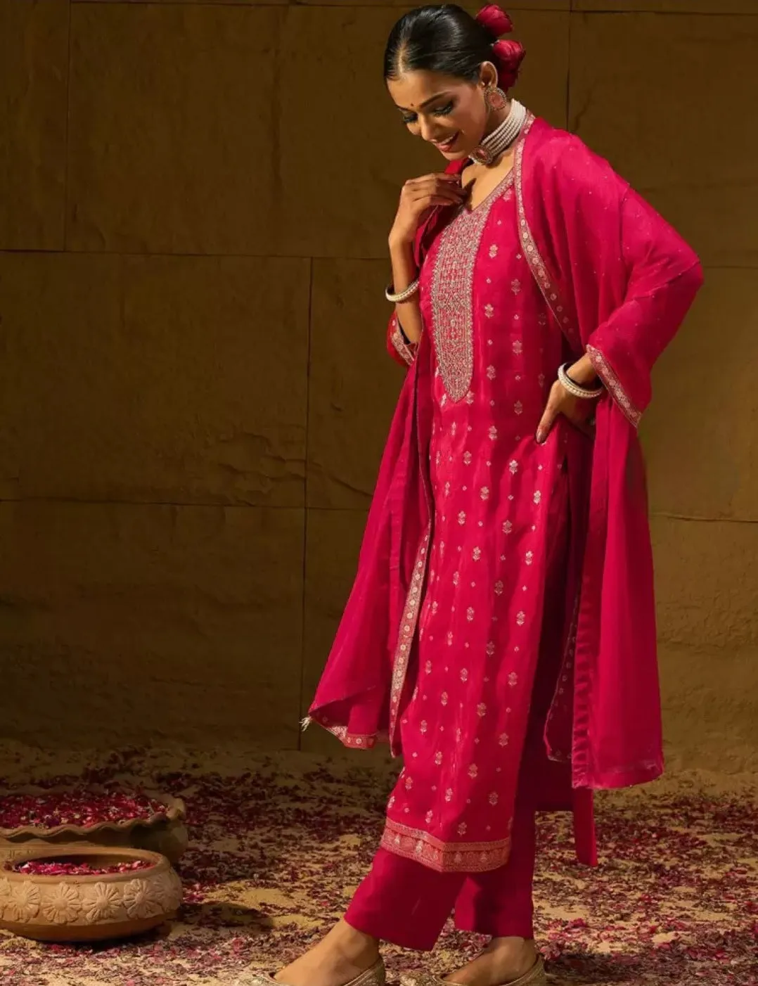 Floral Embroidered Yoke Kurta Set