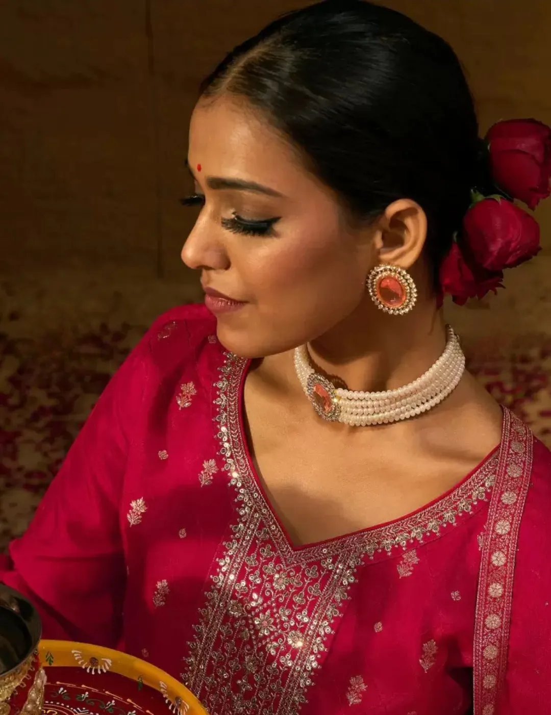Floral Embroidered Yoke Kurta Set