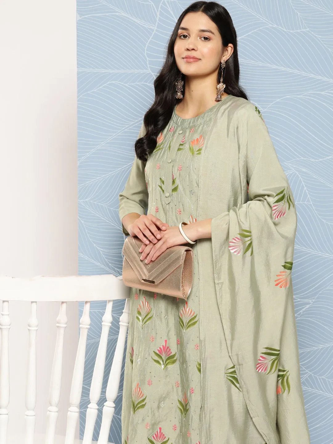 Floral Sequinned Kurta Dupatta Set
