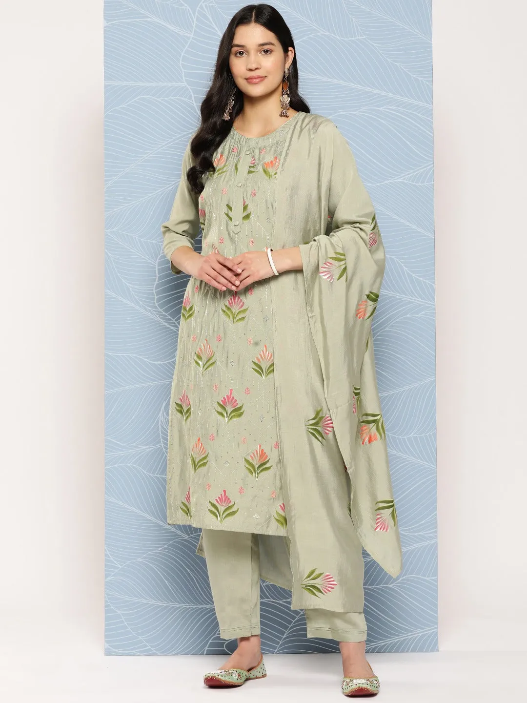 Floral Sequinned Kurta Dupatta Set