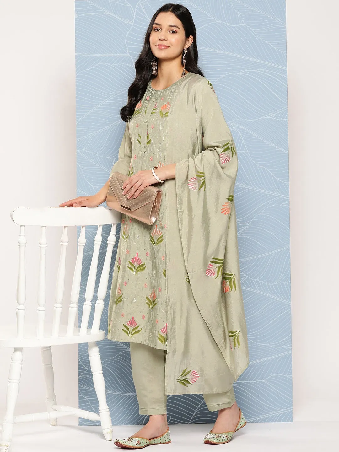 Floral Sequinned Kurta Dupatta Set