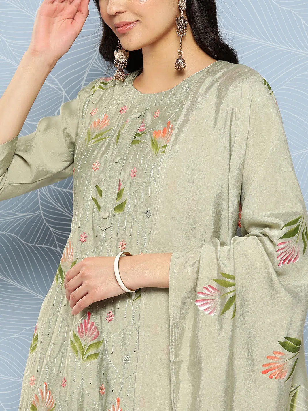 Floral Sequinned Kurta Dupatta Set