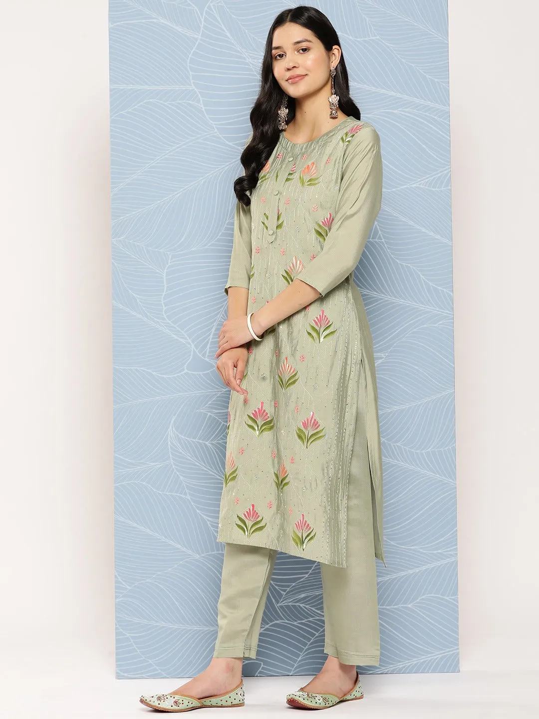 Floral Sequinned Kurta Dupatta Set