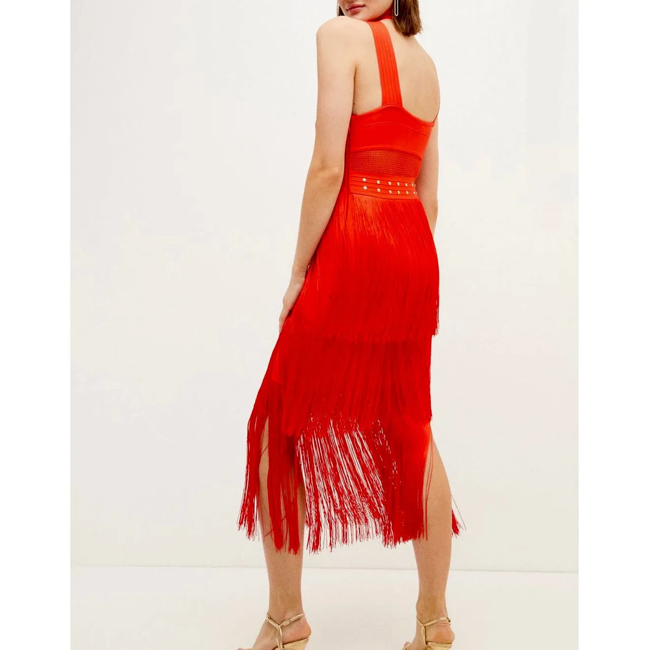 Fringe Bandage Midi Dress - Red