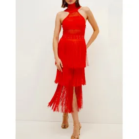 Fringe Bandage Midi Dress - Red