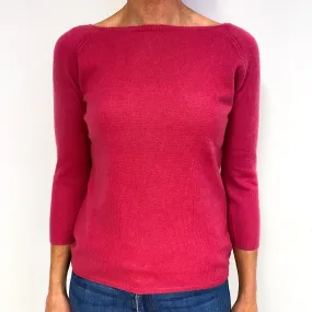 Fuchsia Pink 3/4 Sleeve Cashmere Crew Neck Jumper Medium