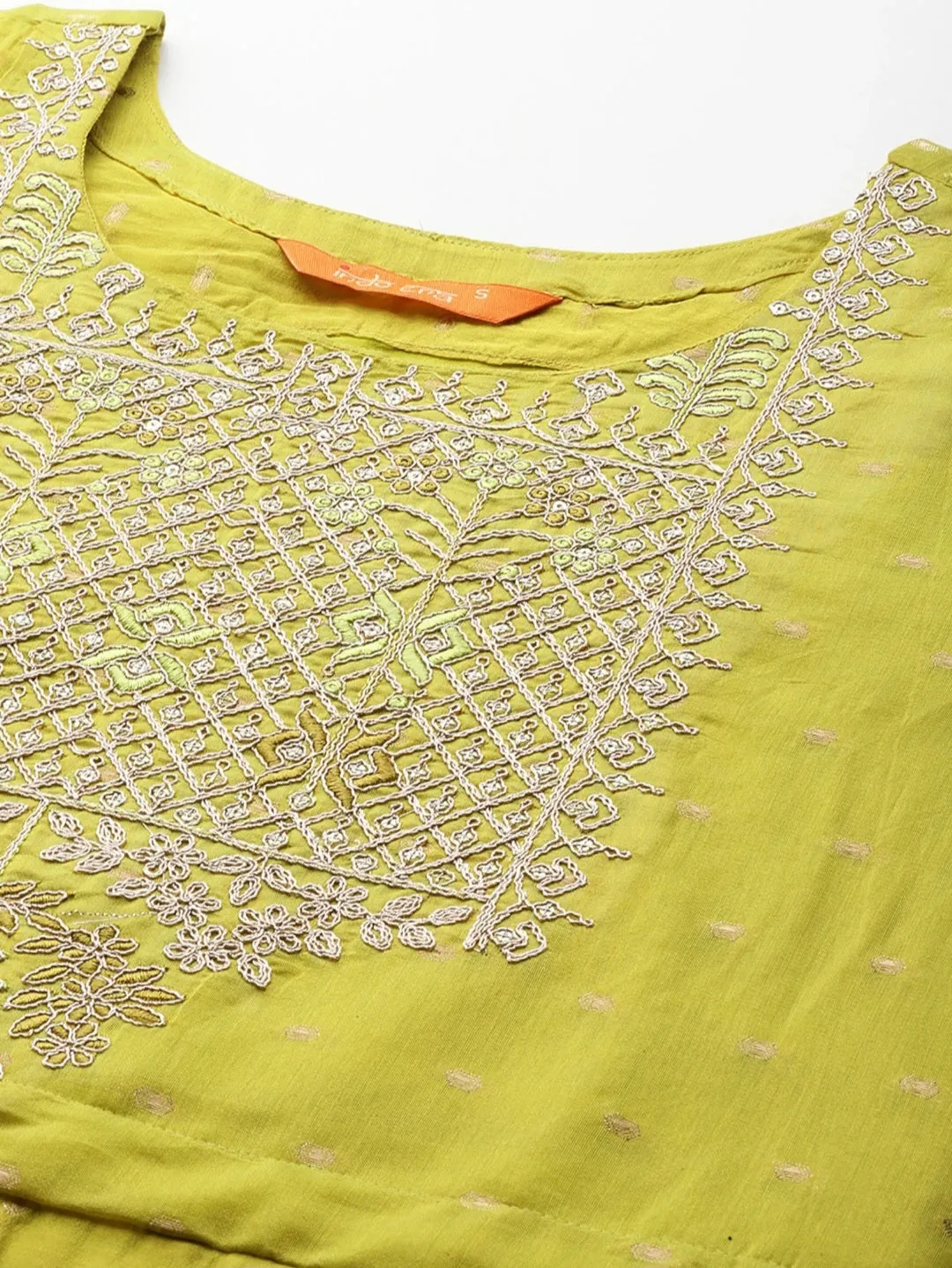 Green Embroidered Sequinned Chanderi Kurta Set