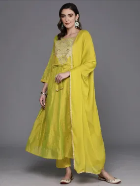 Green Embroidered Sequinned Chanderi Kurta Set