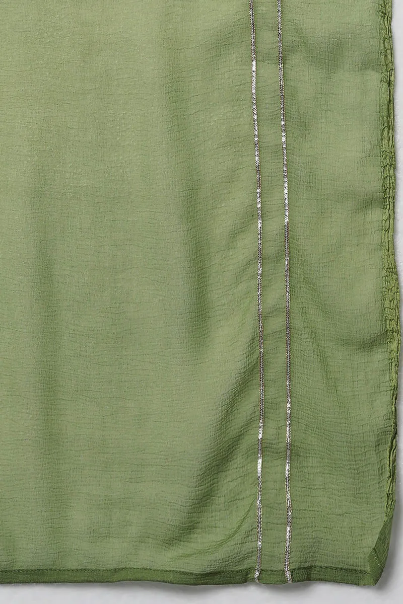 Green Poly Silk Flared Suit Set