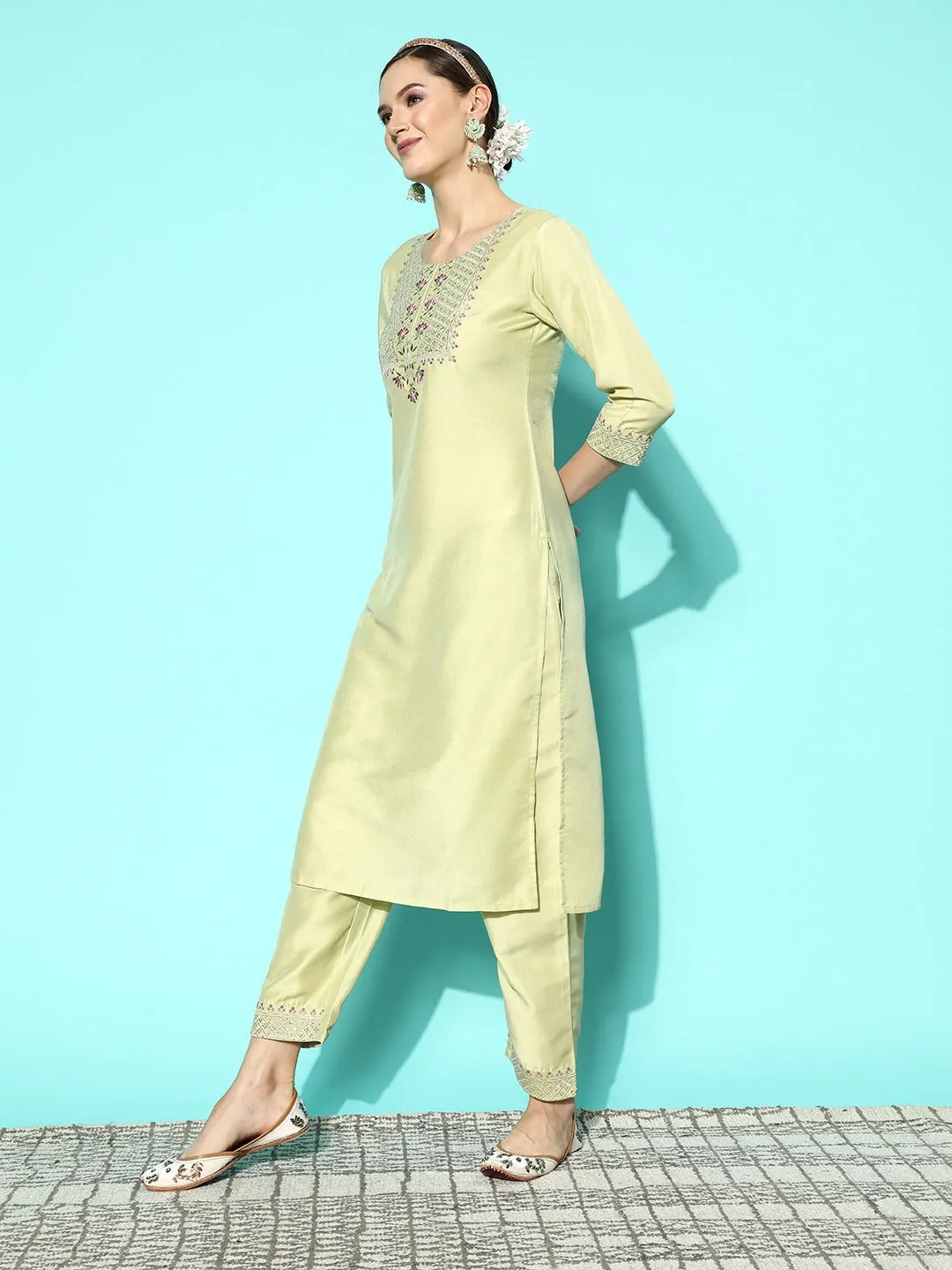 Green Sequinned Kurta Dupatta Set