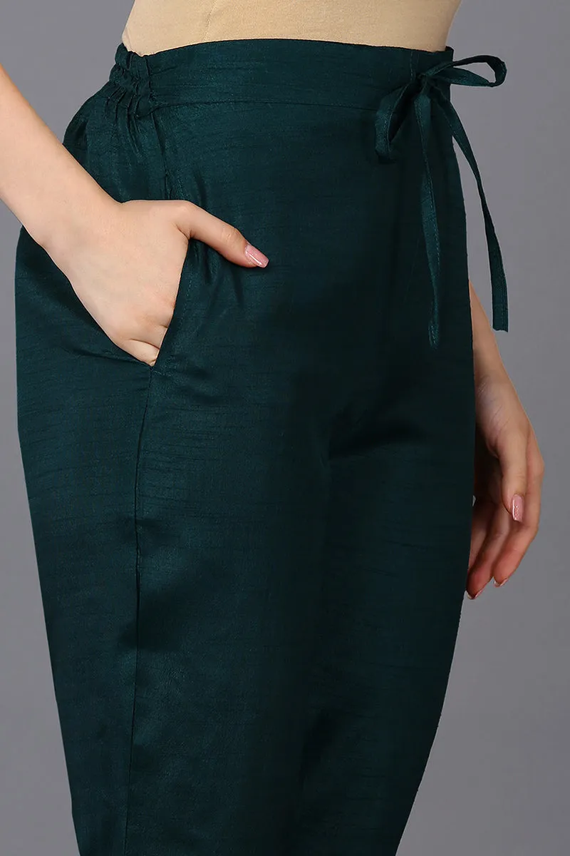 Green Silk Blend Rogan Work Straight Suit Set