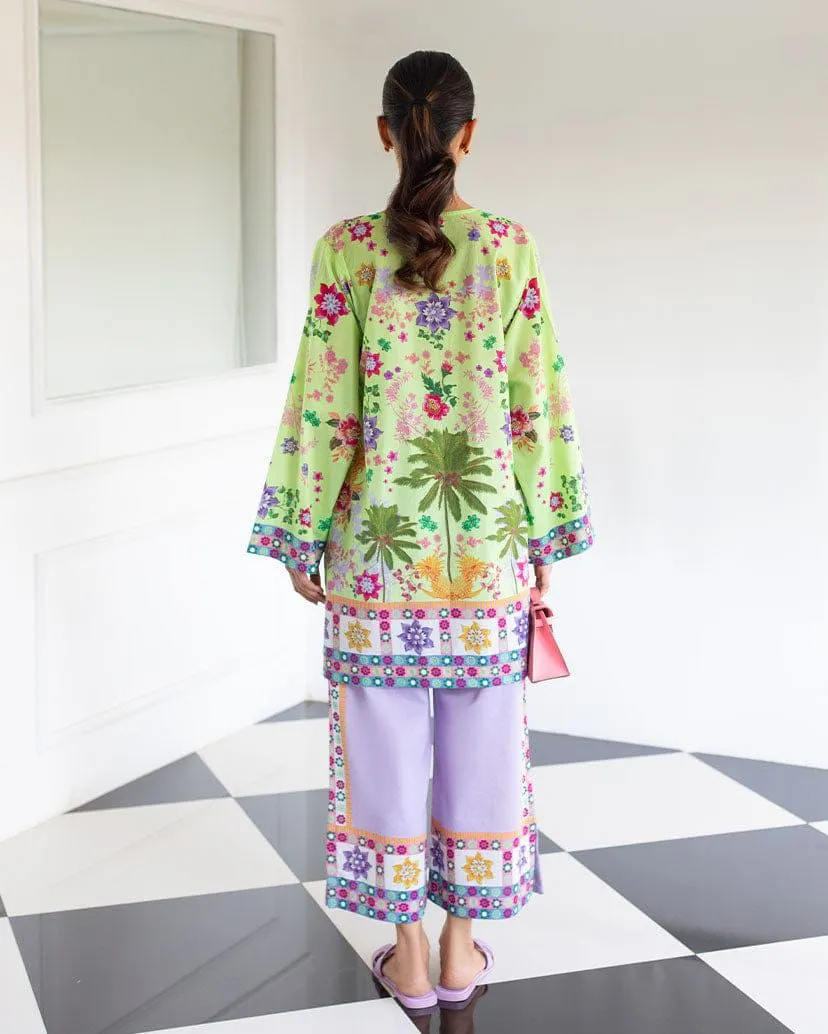 GREEN WITH PURPLE PALM PRINT SUMMER SUIT